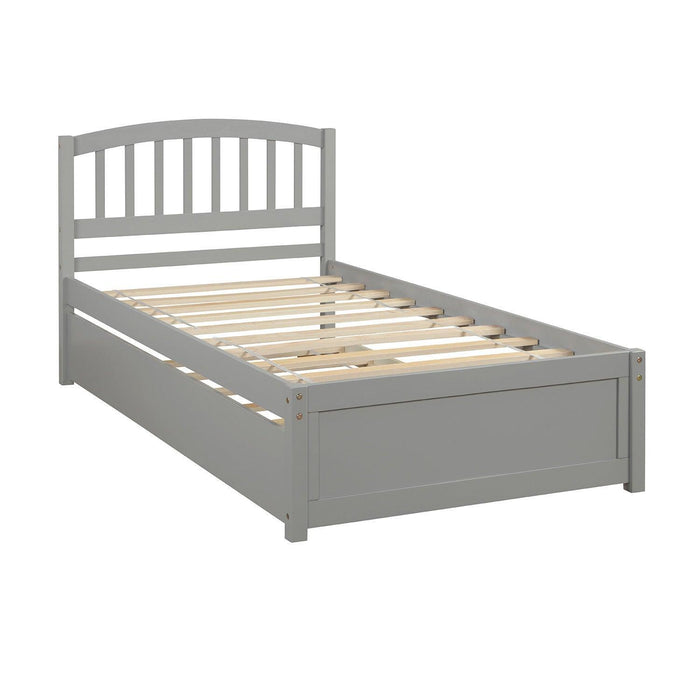 Twin Size Platform Bed Wood Bed Frame with Trundle, Gray - DTYStore