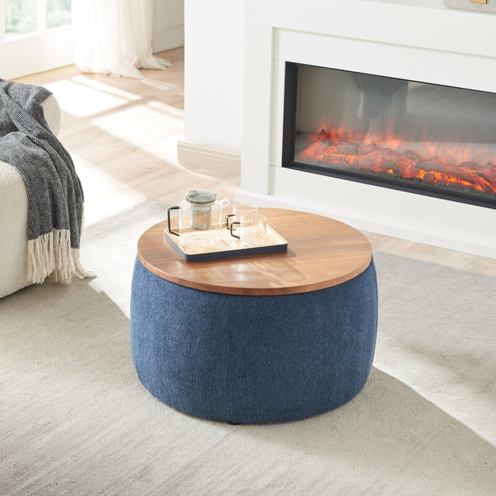 Round Storage Ottoman, 2 in 1 Function, Work as End table and Ottoman, Navy (25.5"x25.5"x14.5") - DTYStore