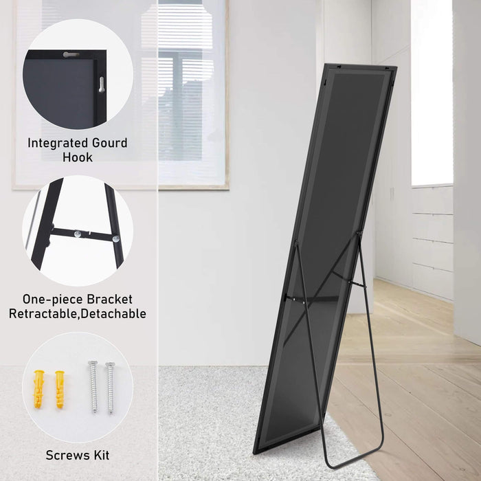 Floor Standing Mirror, Wall Mirror with Stand Aluminum Alloy Thin Frame,21''*64'',Black-rect - DTYStore