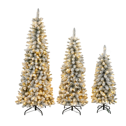 3 Pcs Flocked Artificial Christmas Tree Set with Lights, 4ft 5ft 6ft Christmas Snow Tree Set, Christmas Decor - Image 8