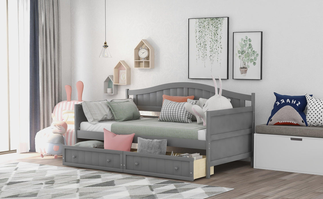 Twin Wooden Daybed with 2 drawers, Sofa Bed for Bedroom Living Room,No Box Spring Needed,Gray - DTYStore