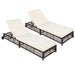Outdoor Lounge Chair Set of 2, Patio Chaise Lounge with 5-Position Backrest, Rattan Outdoor Lounge Chair with Cushion and Wheels for Poolside, Backyard, Garden (Brown+Beige) - DTYStore