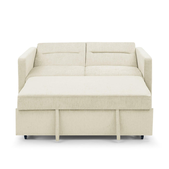 Loveseats Sofa Bed with Pull-out Bed,Adjsutable Back and Two Arm Pocket,Beige (54.5"x33"x31.5") - DTYStore