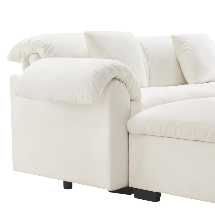 Upholstered Deep Seat Sofa with Fluffy Armrest Pillows and Backrest,Velvet Fabric Single Accent Chair with Ottoman, Both Seat and Ottoman Has Storage Space,Reading Accent Chair Set for Living Room Bed