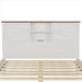 3-Pieces Bedroom Sets Full Size Farmhouse Platform Bed with Double Sliding Door Storage Headboard and Charging Station, Storage Nightstand and Dresser, White+Brown