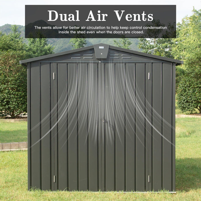 Outdoor Storage Shed 6.5'x 4.2', Metal Garden Shed for Bike, Trash Can, Tools, Lawn Mowers,Galvanized Steel Outdoor Storage Cabinet with Lockable Door for Backyard, Patio, Lawn (6.5x4.2ft, Black) - DTYStore