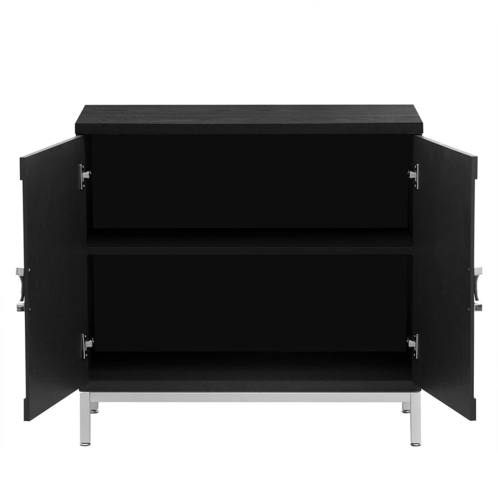 Simple Storage Cabinet Accent Cabinet with Solid Wood Veneer and Metal Leg Frame for Living Room, Entryway, Dining Room (Black) - DTYStore