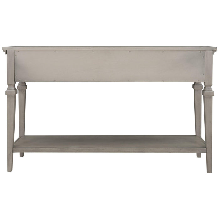 Classic Retro Style Console Table with Three Top Drawers and Open Style Bottom Shelf, Easy Assembly - DTYStore