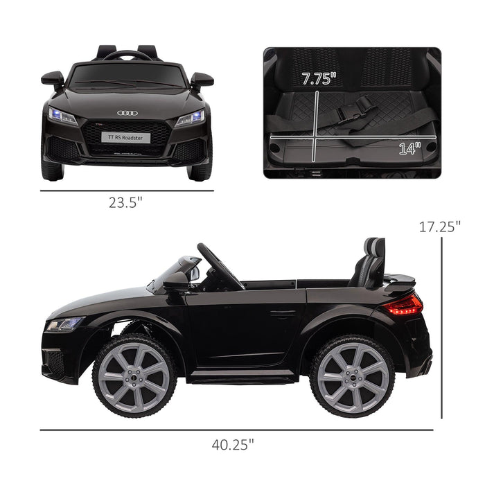 6V Kids Electric Ride On Car, Licensed Audi TT RS with Suspension System and Remote Control, Horn, 5 Songs, Lights, MP3 Player - Black