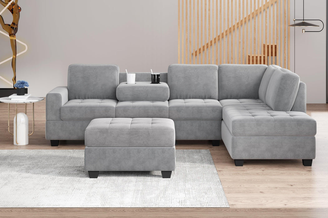 Orisfur. Modern Sectional Sofa with Reversible Chaise, L Shaped Couch Set with Storage Ottoman and Two Cup Holders for Living Room