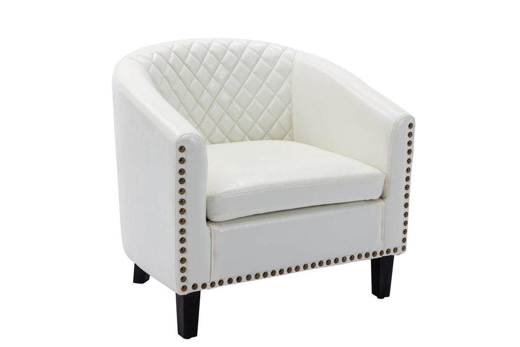 Barrel Chairs with Soft Padded Armrest, Club Chairs with nailheads and solid wood legs for Living Room Bedroom Waiting Room (White PU) - DTYStore