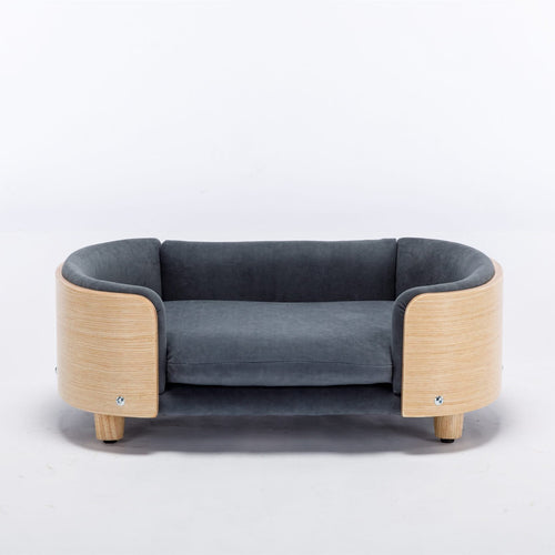 Scandinavian style Elevated Dog Bed Pet Sofa With Solid Wood legs and Bent Wood Back, Velvet Cushion,Mid Size,Dark Grey - Image 16