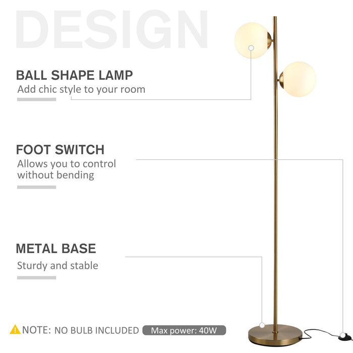 HOMCOM Floor Lamp w/ 2pcs Glass Lamp Shade Modern Portable Decorative Lamp, White