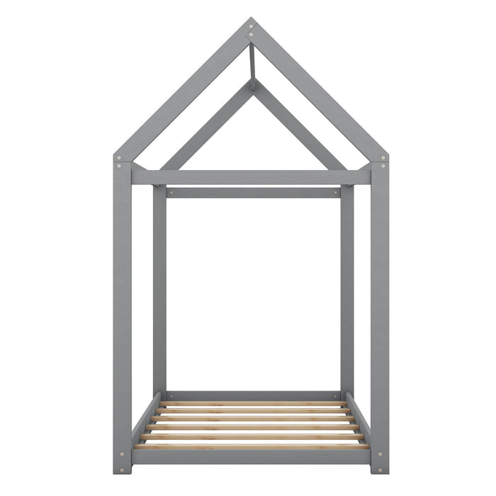 Twin Size Wooden House Bed, Gray - DTYStore
