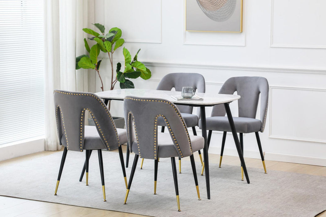 Furniture,Akoya Collection Modern | Contemporary Velvet Upholstered Dining Chair with Nailheads and Gold Tipped Black Metal Legs, Grayï¼ŒSet of 2 - DTYStore