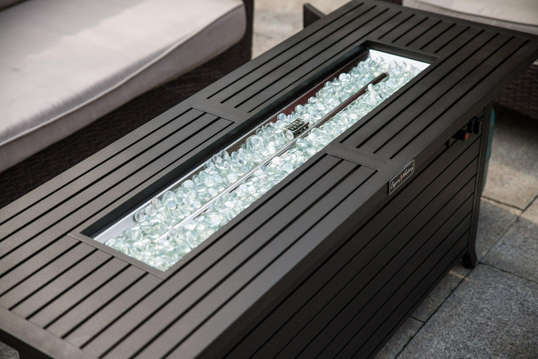57in Outdoor Gas Propane Fire Pits Table, Aluminum, 50000BTU Firepit Fireplace Dinning Table with Lid, Fire Glass, Retangular, ETL Certification, for Garden Backyard Deck Patio-Mocha - DTYStore