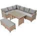 TOMAX 5-Piece Outdoor Patio Rattan Sofa Set, Sectional PE Wicker L-Shaped Garden Furniture Set with 2 Extendable Side Tables, Dining Table and Washable Covers for Backyard, Poolside, Indoor, Brown - DTYStore