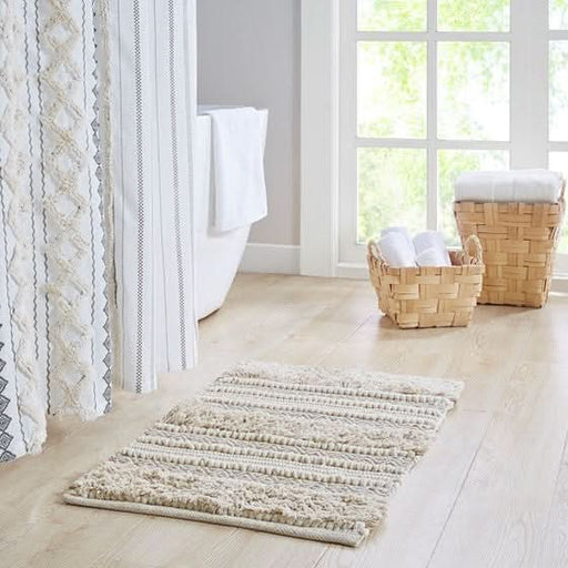Woven Texture Stripe Bath Rug Natural 22x58'