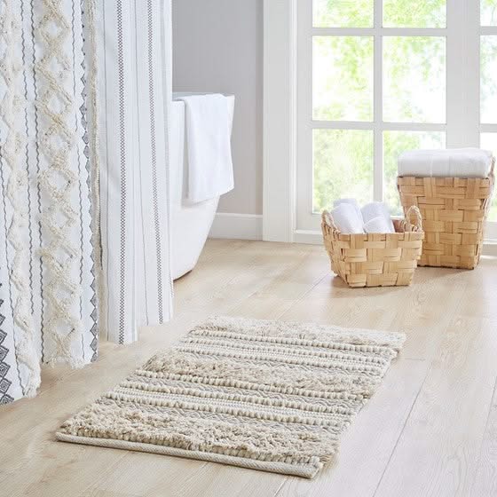 Woven Texture Stripe Bath Rug Natural 22x58'