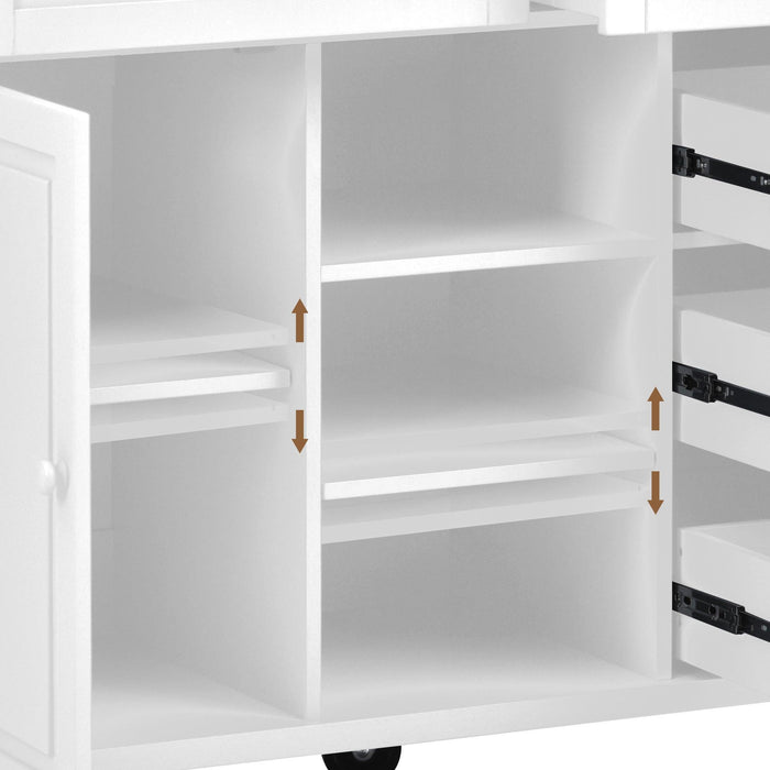 Kitchen cart with Rubber wood desktop rolling mobile kitchen island with storage and 5 draws 53 Inch length(White) - DTYStore