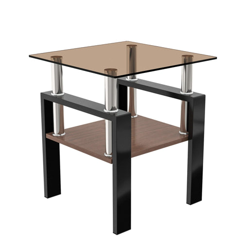 Set of 2 Modern Tempered Glass Tea Table ,Tempered Glass Tabletop with MDF Layer,Coffee Table,End Table, Square Table for Living Room, Brown/black - Image 13
