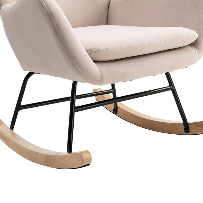 Velvet Fabric Padded Seat Rocking Chair with High Backrest and Armrests