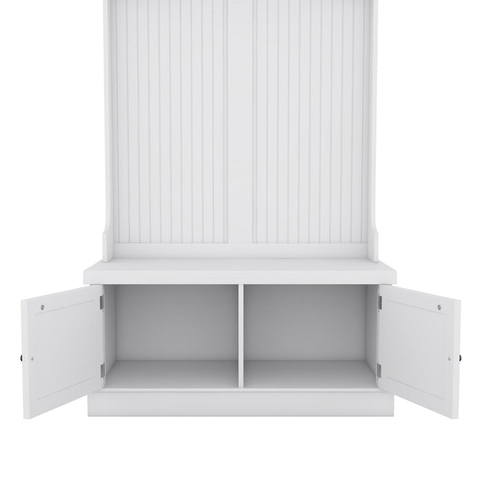 Hall Tree with Storage Shoe Bench for Entryway and Hallway, 4-in-1 Design Coat Racks with 4 Hooks for Living Room, White