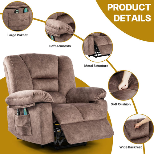 Comfortable Velvet Power Lift Recliner Chair Sofa with Massage and Heating for Elderly in Brown - Image 8
