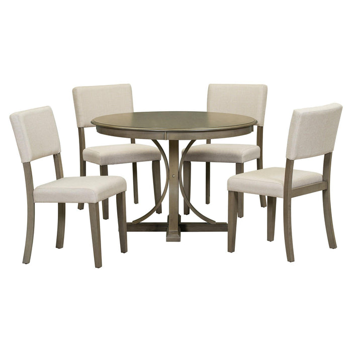 5-Piece Retro Round Dining Table Set with Curved Trestle Style Table Legs and 4 Upholstered Chairs for Dining Room - DTYStore