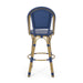 29.5' Outdoor PE Rattan and Aluminum French Barstools, Set of 2, Navy Blue and Bamboo Finish - DTYStore