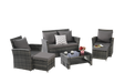 6 Piece Wicker Patio Furniture Sets with Ottoman & Tempered Glass Coffee Table - DTYStore