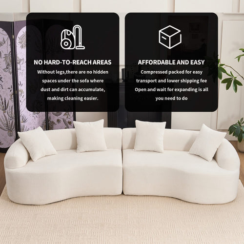 LY-025 Full Compression Sponge Sofa Cloud White Curved Modular Sectional 30D High-Density Chenille Sleeper Couch 110'L - Image 7