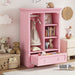 Open children's wardrobe with a hanging rod and open shelves, one large drawer, low design close to the ground for easy access,Pink. - DTYStore