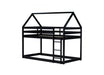 Twin over Twin Rubber Wood Floor Bunk Bed, with ladder,Guardrails,House-Shaped-Bunk Bed, Black - DTYStore