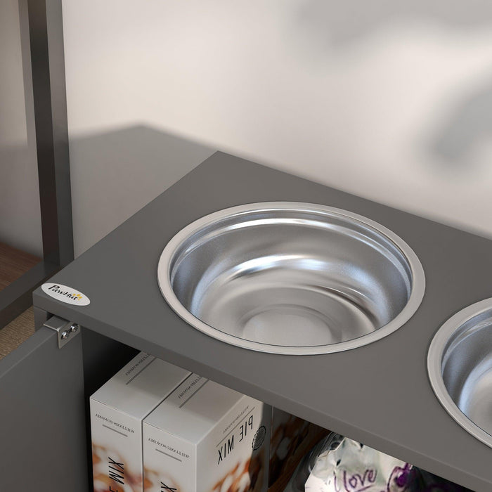 Large Elevated Dog Bowls with Storage Cabinet Containing Large 44L Capacity, Raised Dog Bowl Stand Pet Food Bowl Dog Feeding Station, Gray - DTYStore