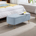 Blue Storage Ottoman Bench for End of Bed Gold Legs, Modern Grey Faux Fur Entryway Bench Upholstered Padded with Storage for Living Room Bedroom - DTYStore