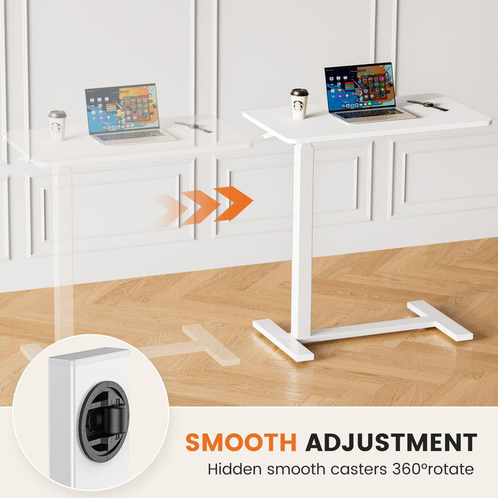 Adjustable mobile bed desk, computer desk, mobile standing desk, lifting desk, desk, white - DTYStore