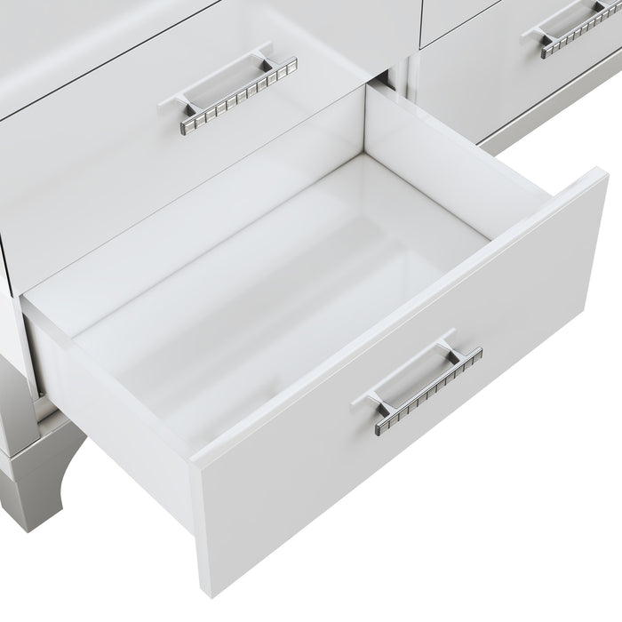 Elegant High Gloss Dresser with Metal Handle,Mirrored Storage Cabinet with 6 Drawers for Bedroom,Living Room,White