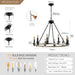 Rustic Farmhouse 10-Light Candle Chandelier, Black Metal and Wood Round Hanging Light Fixture for Dining Room, Kitchen, Living Room, Adjustable Height, E12 Bulb Base (No Bulbs) - DTYStore