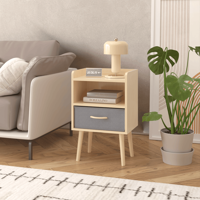 Nightstand With Collapsible Fabric Drawer, 2-Tier Storage End Table, Wood Side Table with Storage Cabinet or Kids, Adults - Oak - DTYStore