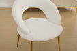 061-Set of 1 Teddy Fabric Dining Chairs With Curved Backrest and Golden Metal Legs for Kitchen or Dining Room ,White - DTYStore