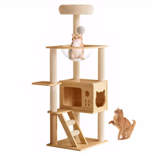 48.8' Modern Cat Tower, Wood Cat Tree Tower for Indoor Cats, Cat Tree with Sisal-Covered Scratching Posts and Top Perch, Cat Condo with Acrylic Hammock for Small Large Cats - Image 6