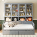 Twin Size Wooden Daybed with Glass-Door Storage Cabinets, Built-in LED Lighting and Shelves, Gray - DTYStore