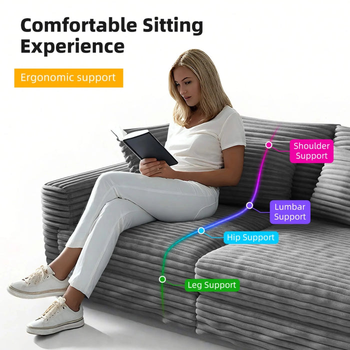 102.4 ' Plush Corduroy 4-Seat Sofa,Modern Comfy Upholstered Sofa Cloud Couch,Deep Seat Couches with Soft Pillows,Convertible Deep Seat Sofa Lounge Chair for Living Room Bedroom,Apartment,Office,Grey Default -DTYStore