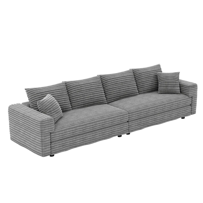 102.4 ' Plush Corduroy 4-Seat Sofa,Modern Comfy Upholstered Sofa Cloud Couch,Deep Seat Couches with Soft Pillows,Convertible Deep Seat Sofa Lounge Chair for Living Room Bedroom,Apartment,Office,Grey Default -DTYStore
