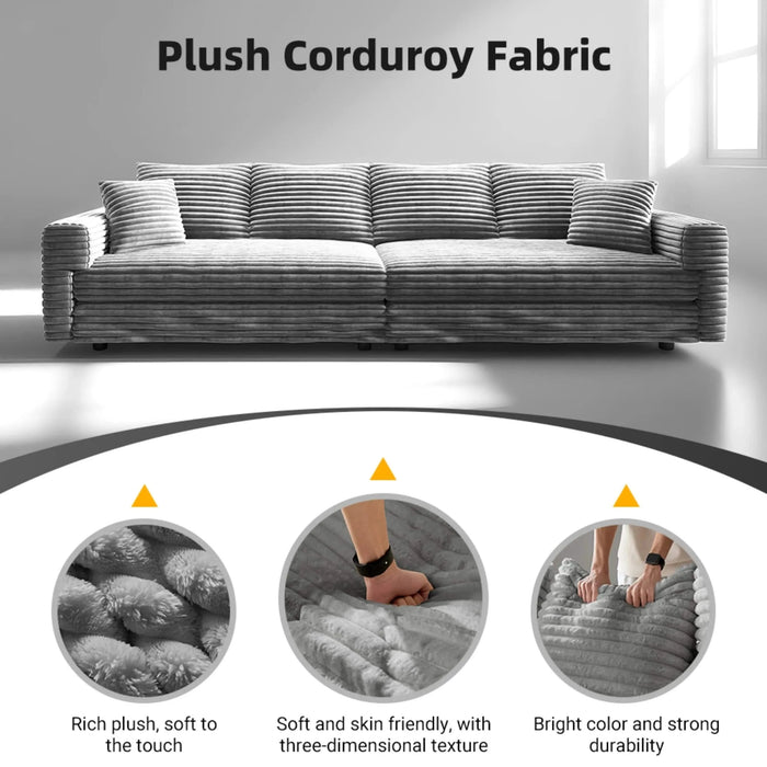 102.4 ' Plush Corduroy 4-Seat Sofa,Modern Comfy Upholstered Sofa Cloud Couch,Deep Seat Couches with Soft Pillows,Convertible Deep Seat Sofa Lounge Chair for Living Room Bedroom,Apartment,Office,Grey Default -DTYStore