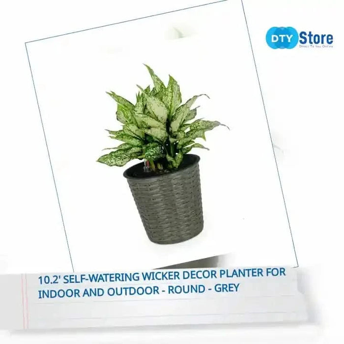 10.2' Self-watering Wicker Decor Planter for Indoor and Outdoor - Round - Grey Default -DTYStore