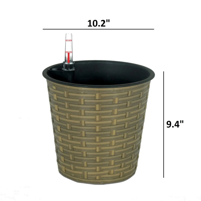 10.2' Self-watering Wicker Decor Planter for Indoor and Outdoor - Round - Natural Default -DTYStore