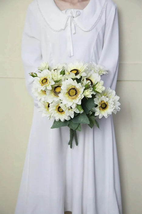 10.2 x 11 x 18.9'H Artificial Cream Sunflower BushX9, 4 Pack Default -DTYStore