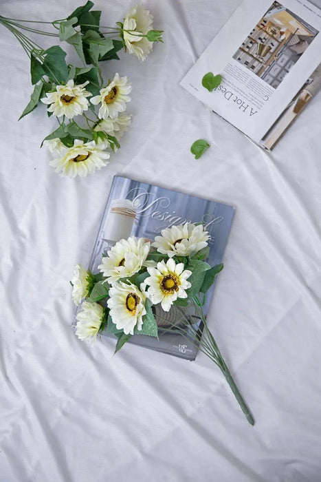 10.2 x 11 x 18.9'H Artificial Cream Sunflower BushX9, 4 Pack Default -DTYStore